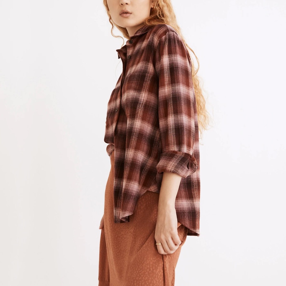 Madewell Large Flannel Oversized Ex- Boyfriend Swing Shirt Buffalo Check
